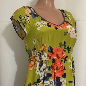 Moulinette Soeurs Silk Mini Dress Pockets Green Orange Cottagecore Anthropologie